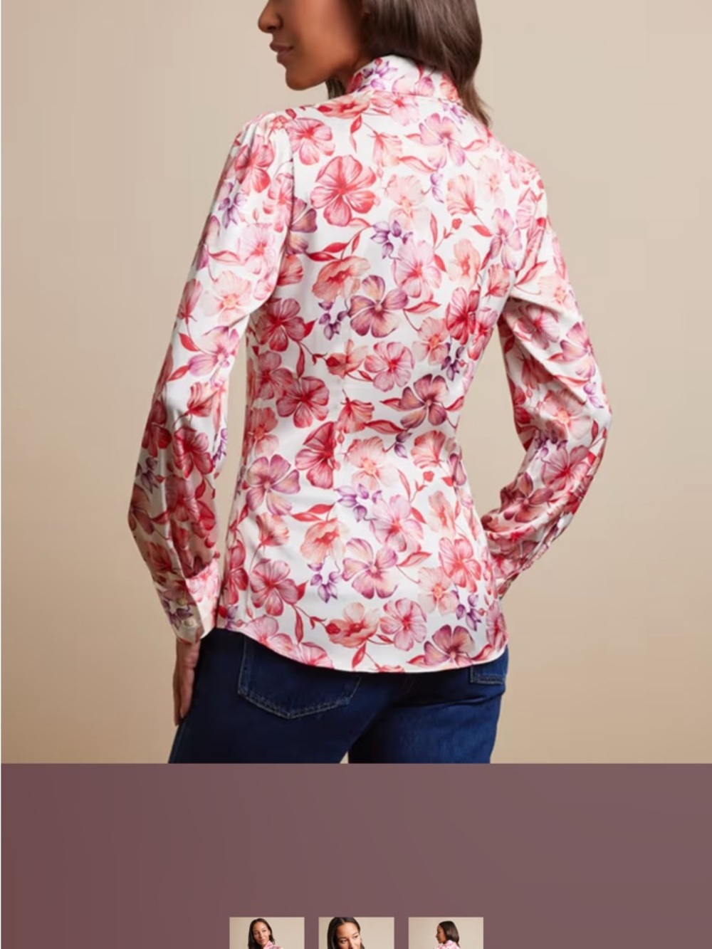 Women's Floral Button-Down Shirt in Pink and White Pussybow  US 8 / UK 10